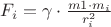 $F_i = \gamma \cdot \frac{m1 \cdot m_i}{r_i^2}$