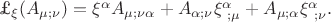 \pounds_{\xi}(A_{\mu ;\nu})=\xi^{\alpha}A_{\mu ;\nu\alpha}+A_{\alpha ;\nu}\xi^{\alpha}_{\ ;\mu}+A_{\mu ;\alpha}\xi^{\alpha}_{\ ;\nu}.