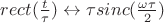 $rect(\frac t {\tau})\leftrightarrow \tau sinc(\frac {\omega \tau} 2)$