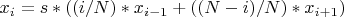 $x_i= s*((i/N)*x_{i-1} + ((N-i)/N)*x_{i+1})$
