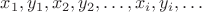 $x_1, y_1, x_2, y_2, \dots, x_i, y_i, \dots$
