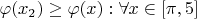 $\varphi(x_{2}) \geq \varphi(x) : \forall x \in [\pi,5]\\$