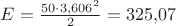 $E=\frac{50\cdot 3{,}606^2}{2}=325{,}07$