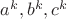 $a^k, b^k, c^k$