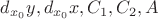 $d_{x_0}y, d_{x_0}x, C_1, C_2, A$