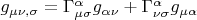 $g_{\mu \nu ,\sigma }  = \Gamma _{\mu \sigma }^\alpha  g_{\alpha \nu }  + \Gamma _{\nu \sigma }^\alpha  g_{\mu \alpha } $