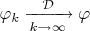 $\varphi_k\xrightarrow[k\to\infty]{\mathcal{D}}\varphi$
