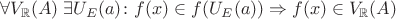 $\forall V_{\mathbb{R}}(A) \; \exists U_{E}(a) \colon f(x) \in f(U_{E}(a)) \Rightarrow f(x) \in V_{\mathbb{R}}(A)$