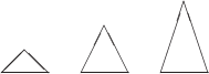 $$\begin{picture}(120,40)
\put(0,0){\line(1,0){24}}\put(0,0){\line(1,1){12}}\put(24,0){\line(-1,1){12}}
\put(40,0){\line(1,0){24}}\put(40,0){\line(1,2){12}}\put(64,0){\line(-1,2){12}}
\put(80,0){\line(1,0){24}}\put(80,0){\line(1,3){12}}\put(104,0){\line(-1,3){12}}
\end{picture}$$