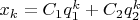 $x_k=C_1q_1^k+C_2q_2^k$