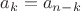 $a_k = a_{n-k}$ $a_k = a_{n-k}$