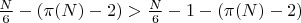 $\frac{N}{6}- (\pi(N) - 2)>\frac{N}{6} - 1 - (\pi(N) - 2)$