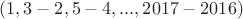 $(1,3-2,5-4,...,2017-2016)$
