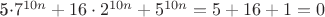 5\cdot 7^{10n}+16 \cdot 2^{10n}+5^{10n}=5+16+1=0$