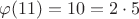 $\varphi (11)=10=2\cdot 5 $