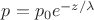 $p=p_0 e^{-z/\lambda}$