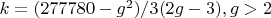 $ k = (277780 -
g^2)/3(2g - 3),  g > 2 $