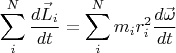 $$\sum_i^N\frac{d\vec{L}_i}{dt} = \sum_i^Nm_i r_i^2\frac{d \vec{\omega}}{dt} $$