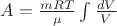 $A=\frac{mRT}{\mu}\int\frac{dV}{V}$