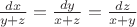 $\frac{dx}{y+z}=\frac{dy}{x+z}=\frac{dz}{x+y}$
