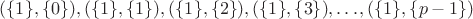 $(\{1\},\{0\}), (\{1\},\{1\}), (\{1\},\{2\}), (\{1\},\{3\}), \ldots, (\{1\},\{p-1\}) $