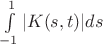 $\int\limits_{-1}^1 |K(s,t)|ds$