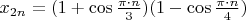 $x_{2n}=(1+\cos\frac{\pi\cdot n}{3})(1-\cos\frac{\pi\cdot n}{4})$