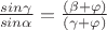 $ \frac{sin \gamma}{sin \alpha}=\frac{(\beta + \varphi)}{(\gamma + \varphi)} $