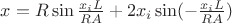 $x=R\sin\frac{x_iL}{RA}+2x_i\sin(-\frac{x_iL}{RA})$