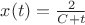 $x(t)=\frac{2}{C+t}$