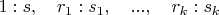 $1:s, \quad r_1:s_1, \quad ..., \quad r_k:s_k$