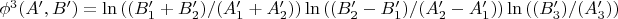 $\phi^3(A',B')=\ln\left((B'_1+B'_2)/(A'_1+A'_2)\right)\ln\left((B'_2-B'_1)/(A'_2-A'_1)\right)\ln\left((B'_3)/(A'_3)\right)$