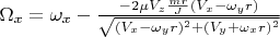 $\Omega_x=\omega_x-\frac {-2\mu V_z \frac {mr} J (V_x-\omega_y r)} {\sqrt {(V_x-\omega_y r)^2+(V_y+\omega_x r)^2}}