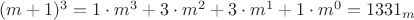 $(m+1)^3=1\cdot m^3+3\cdot m^2+3\cdot m^1+1\cdot m^0 = 1331_m$