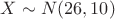 $X \sim N(26,10)$