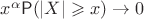 $x^\alpha\mathsf P(|X|\geqslant x)\to 0$