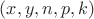 $(x,y,n,p,k)$