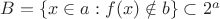 $B=\{x \in a: f(x) \notin b \}\subset 2^a$