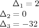 $\Delta_{1}=2\\\Delta_{2}=0\\\Delta_{3}=-32$
