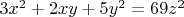 $3x^2  + 2xy + 5y^2  = 69z^2  $