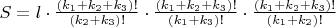 $S=l \cdot \frac {(k_1+k_2+k_3)!}{(k_2+k_3)!} \cdot \frac{(k_1+k_2+k_3)!}{(k_1+k_3)!} \cdot \frac{(k_1+k_2+k_3)!}{(k_1+k_2)!}$