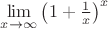 $\lim\limits_{x\to\infty}\left(1+{1\over x}\right)^x$