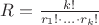 $R = \frac{k!}{r_1! \cdot ... \cdot r_k!}$