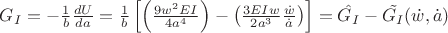$G_I=-\frac{1}{b}\frac{dU}{da}=\frac{1}{b}\left[\left(\frac{9w^2EI}{4a^4}\right)-\left(\frac{3EIw}{2a^3}\frac{\dot{w}}{\dot{a}}\right)\right]=\hat{G_I}-\tilde{G_I}(\dot{w},\dot{a})$