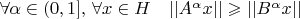 $\forall \alpha \in (0,1], \,\forall x \in H \quad ||A^{\alpha}x|| \geqslant ||B^{\alpha}x||$