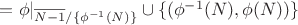 $=\phi|_{\overline{N-1}/\{\phi^{-1}(N)\}}\cup\{(\phi^{-1}(N),\phi(N))\}$