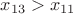 $x_{13} > x_{11}$
