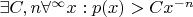 $\exists C, n \forall^\infty x: p(x) > C x^{-n}$