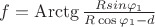 $f=\operatorname{Arctg}{\frac{Rsin \varphi_1}{R \cos \varphi_1-d}}$