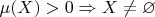$\mu(X) > 0 \Rightarrow X \neq \varnothing$